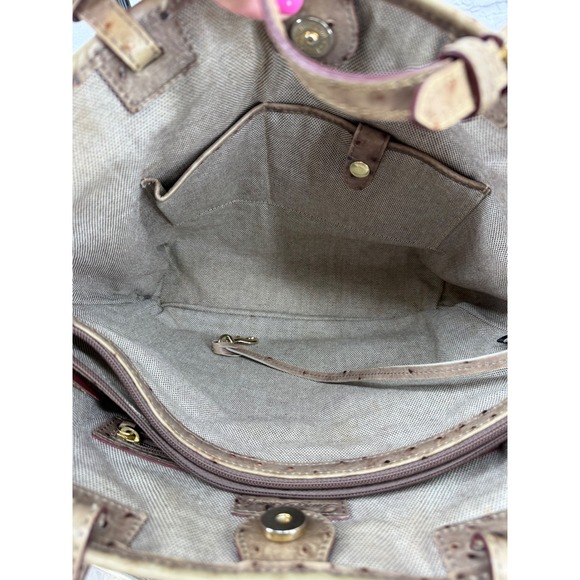 Dooney & Bourke Ostrich Embossed Leather Tote Tan Shoulder Bag Classic Preppy - Picture 13 of 16